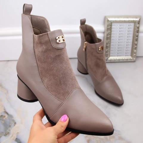 Botki na obcasie D&A S.Barski Premium Collection W OLI232B beżowe S.Barski
