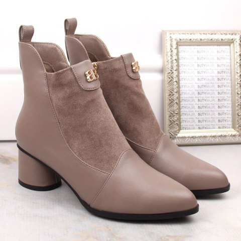 Botki na obcasie D&A S.Barski Premium Collection W OLI232B beżowe S.Barski