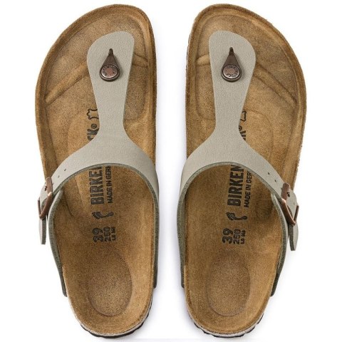 Japonki damskie szare-beżowe Birkenstock Gizeh Birko-Flor Nubuck Stone regular szerokie (43391) Birkenstock