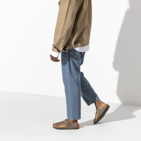 Japonki damskie szare-beżowe Birkenstock Gizeh Birko-Flor Nubuck Stone regular szerokie (43391) Birkenstock