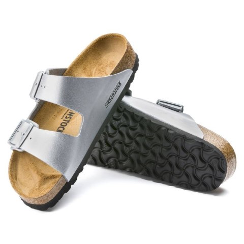 Klapki damskie Birkenstock srebrne Arizona Birko-Flor Silver regular szerokie (1012282) Birkenstock