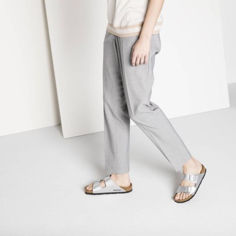 Klapki damskie Birkenstock srebrne Arizona Birko-Flor Silver regular szerokie (1012282) Birkenstock