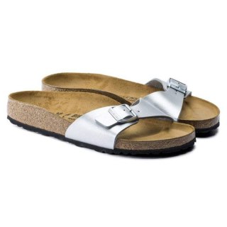 Klapki damskie Birkenstock Madrid Birko-Flor Silver srebrne regular szerokie (0040411) Birkenstock