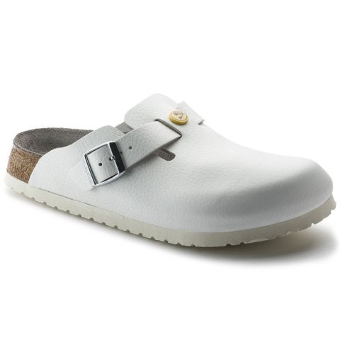 Chodaki damskie Birkenstock Boston ESD White skóra naturalna klapki medyczne narrow wąskie (0061378) Birkenstock