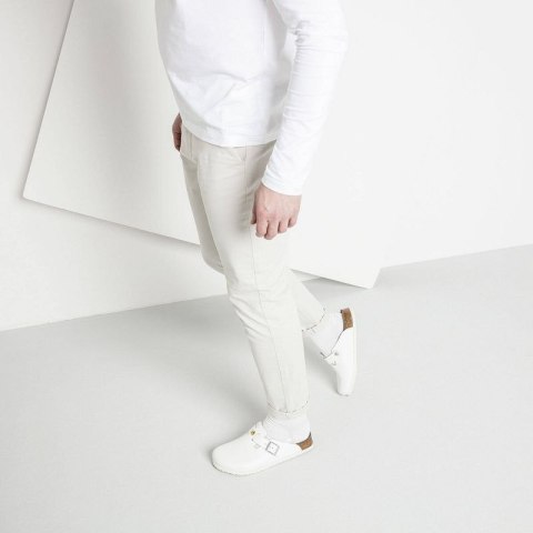 Chodaki damskie Birkenstock Boston ESD White skóra naturalna klapki medyczne narrow wąskie (0061378) Birkenstock
