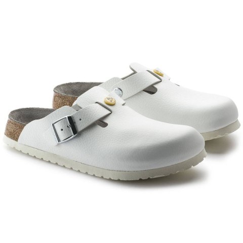 Chodaki damskie Birkenstock Boston ESD White skóra naturalna klapki medyczne narrow wąskie (0061378) Birkenstock
