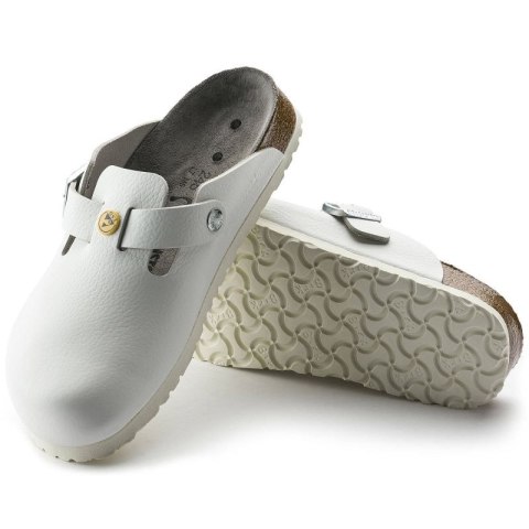 Chodaki damskie Birkenstock Boston ESD White skóra naturalna klapki medyczne narrow wąskie (0061378) Birkenstock