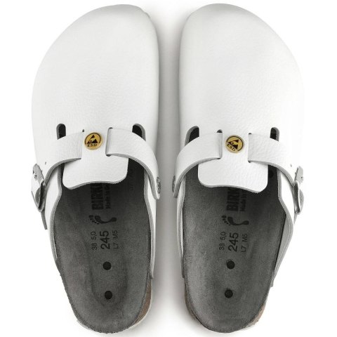Chodaki damskie Birkenstock Boston ESD White skóra naturalna klapki medyczne narrow wąskie (0061378) Birkenstock