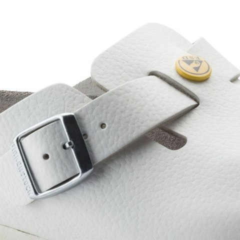 Chodaki damskie Birkenstock Boston ESD White skóra naturalna klapki medyczne narrow wąskie (0061378) Birkenstock