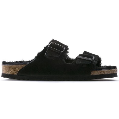 Klapki damskie ocieplane z wełną owczą Birkenstock Arizona VL Shearling Black skóra zamszowa regular szerokie (0752661) Birkenstock