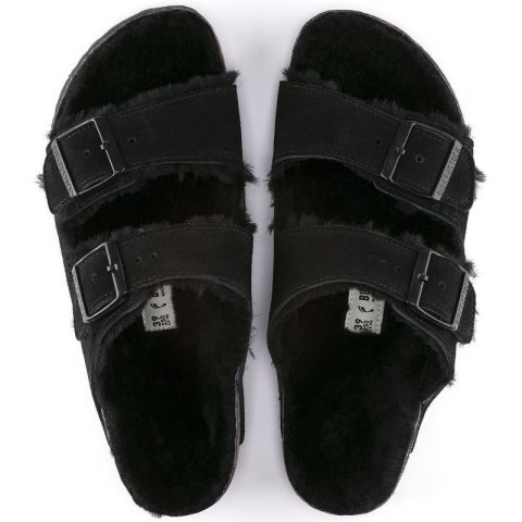 Klapki damskie ocieplane z wełną owczą Birkenstock Arizona VL Shearling Black skóra zamszowa regular szerokie (0752661) Birkenstock
