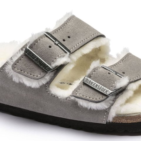 Klapki damskie/męskie ocieplane Birkenstock Arizona Shearling Stone Coin zamsz z wełną owczą narrow wąskie (1017403) Birkenstock