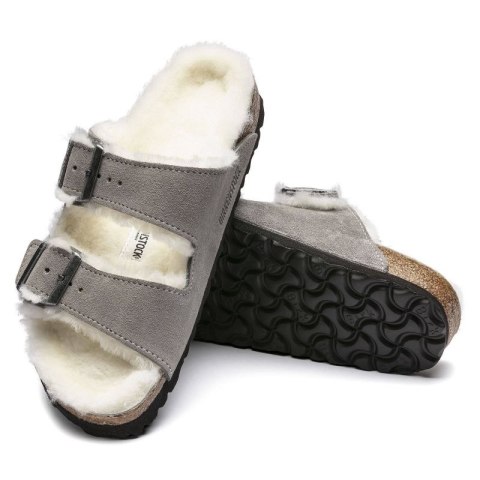 Klapki damskie/męskie ocieplane Birkenstock Arizona Shearling Stone Coin zamsz z wełną owczą narrow wąskie (1017403) Birkenstock