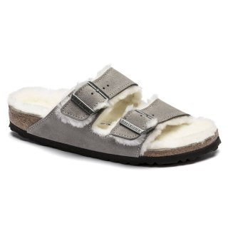Klapki damskie/męskie ocieplane Birkenstock Arizona Shearling Stone Coin zamsz z wełną owczą regular szerokie (1017402) Birkenstock