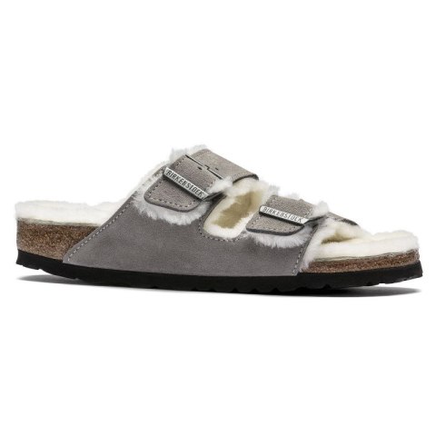 Klapki damskie/męskie ocieplane Birkenstock Arizona Shearling Stone Coin zamsz z wełną owczą regular szerokie (1017402) Birkenstock