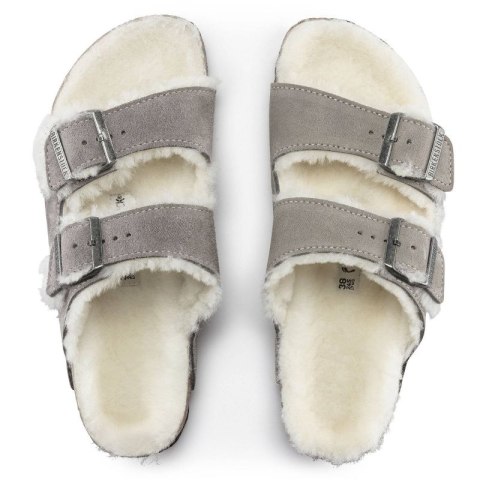 Klapki damskie/męskie ocieplane Birkenstock Arizona Shearling Stone Coin zamsz z wełną owczą regular szerokie (1017402) Birkenstock