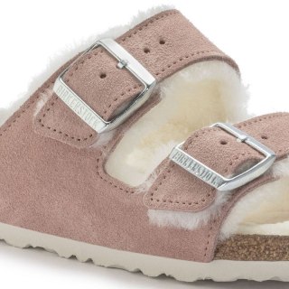 Klapki ocieplane Birkenstock Arizona Suede Leather Shearling Pink Clay LAF wąskie narrow (1023258) Birkenstock