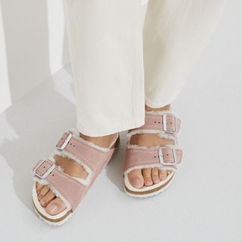 Klapki ocieplane Birkenstock Arizona Suede Leather Shearling Pink Clay LAF wąskie narrow (1023258) Birkenstock