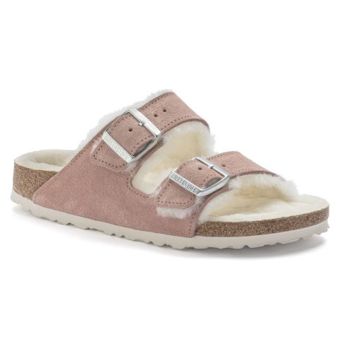 Klapki ocieplane Birkenstock Arizona Suede Leather Shearling Pink Clay LAF wąskie narrow (1023258) Birkenstock