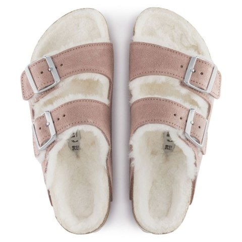 Klapki ocieplane Birkenstock Arizona Suede Leather Shearling Pink Clay LAF wąskie narrow (1023258) Birkenstock
