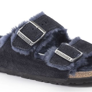 Klapki ocieplane Birkenstock Arizona VL Shearling Midnight skóra zamszowa wąskie narrow (1020583) Birkenstock