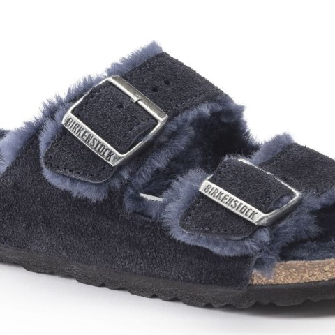 Klapki ocieplane Birkenstock Arizona VL Shearling Midnight skóra zamszowa wąskie narrow (1020583) Birkenstock