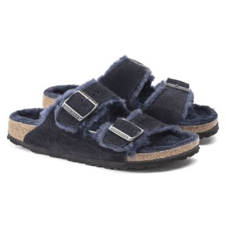 Klapki ocieplane Birkenstock Arizona VL Shearling Midnight skóra zamszowa szerokie regular (1020592) Birkenstock