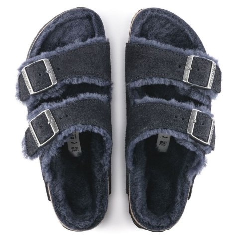 Klapki ocieplane Birkenstock Arizona VL Shearling Midnight skóra zamszowa szerokie regular (1020592) Birkenstock