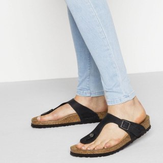 Japonki damskie/męskie Birkenstock Gizeh NU Oiled Black Regular olejowana skóra na szeroką stopę (0845251) Birkenstock