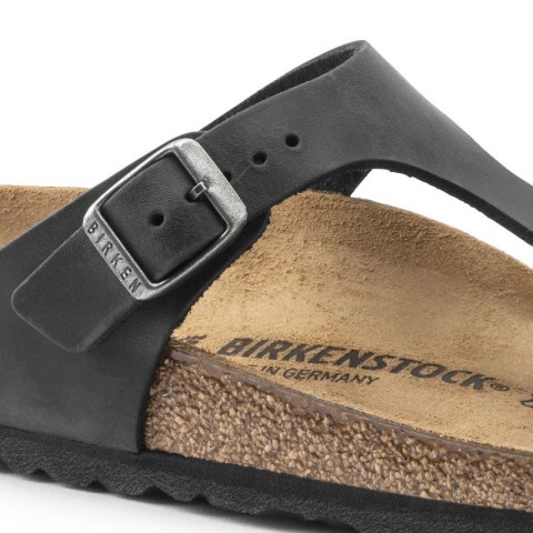 Japonki damskie/męskie Birkenstock Gizeh NU Oiled Black Regular olejowana skóra na szeroką stopę (0845251) Birkenstock