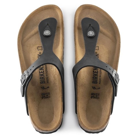 Japonki damskie/męskie Birkenstock Gizeh NU Oiled Black Regular olejowana skóra na szeroką stopę (0845251) Birkenstock