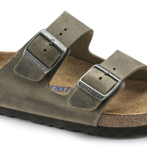 Klapki damskie/męskie Birkenstock Arizona Soft Footbed Oiled Leather Narrow Faded Khaki na wąską stopę olejowana skóra (1019377) Birkenstock