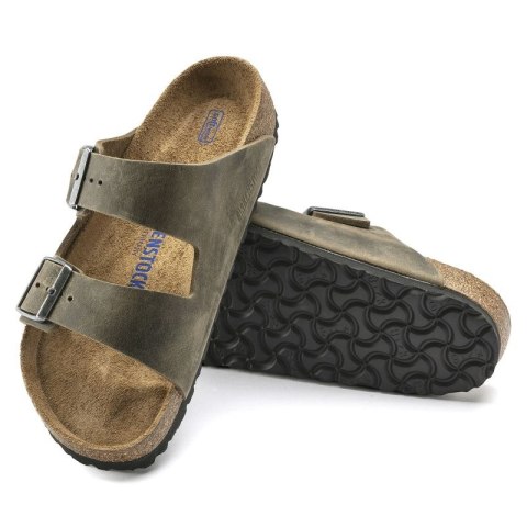 Klapki damskie/męskie Birkenstock Arizona Soft Footbed Oiled Leather Narrow Faded Khaki na wąską stopę olejowana skóra (1019377) Birkenstock