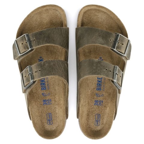 Klapki damskie/męskie Birkenstock Arizona Soft Footbed Oiled Leather Narrow Faded Khaki na wąską stopę olejowana skóra (1019377) Birkenstock