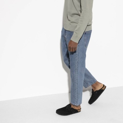 Chodaki damskie ocieplane z wełną owczą Birkenstock Boston Shearling Black skóra zamszowa regular szerokie (0259881) Birkenstock