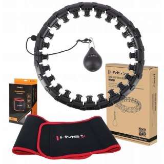 Hula Hop HMS HHW01 z obciążnikiem i wypustkami czarny + pas BR163 czerwony w zestawie HMS