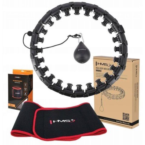 Hula Hop HMS HHW01 z obciążnikiem i wypustkami czarny + pas BR163 czerwony w zestawie HMS