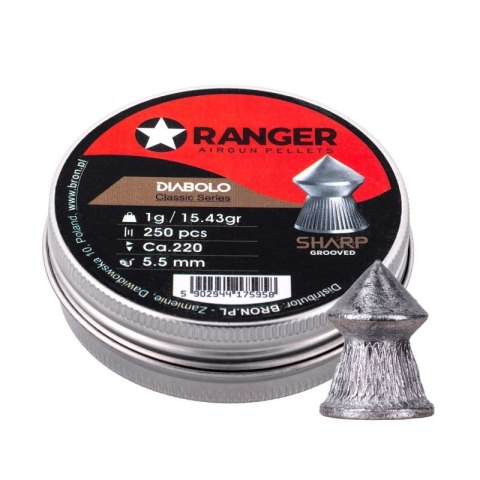 Śrut 5,5 mm RANGER Diabolo Classic Sharp Grooved szpic molet. 250 szt. 1,00 g