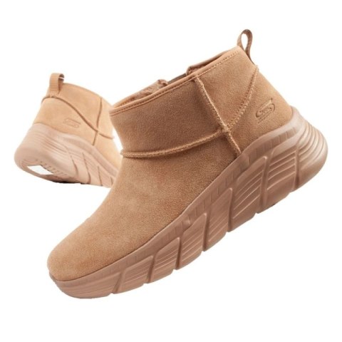 Skechers buty zimowe damskie botki za kostkę ocieplane skórzane brązowe Skechers