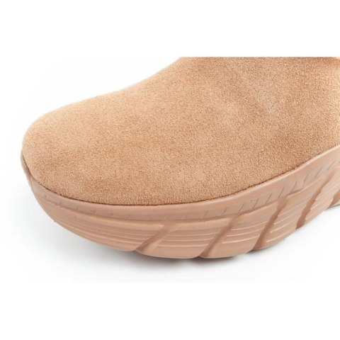 Skechers buty zimowe damskie botki za kostkę ocieplane skórzane brązowe Skechers
