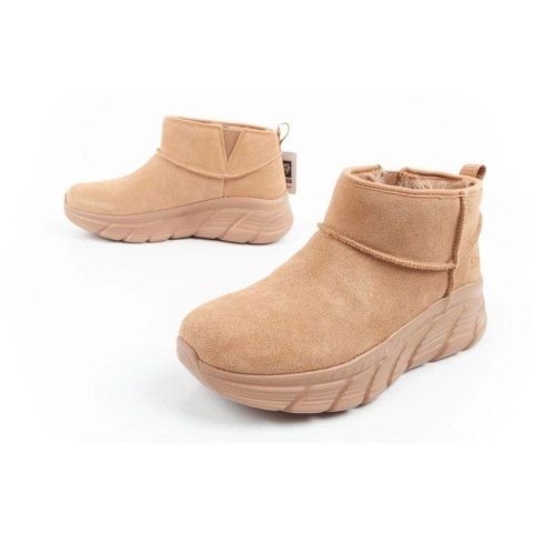 Skechers buty zimowe damskie botki za kostkę ocieplane skórzane brązowe Skechers