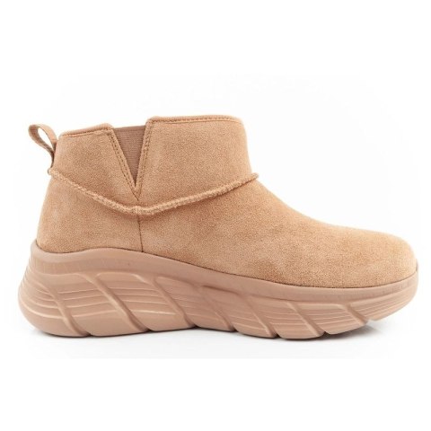 Skechers buty zimowe damskie botki za kostkę ocieplane skórzane brązowe Skechers