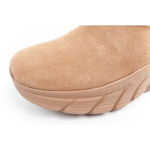 Skechers buty zimowe damskie botki za kostkę ocieplane skórzane brązowe Skechers