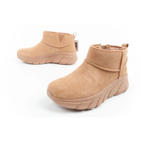 Skechers buty zimowe damskie botki za kostkę ocieplane skórzane brązowe Skechers