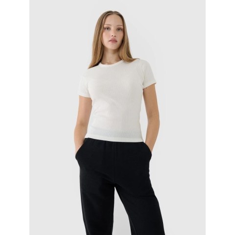T-shirt slim z prążkowanej dzianiny damski 4F 4FWSS25TTSHF1968-11S 4f