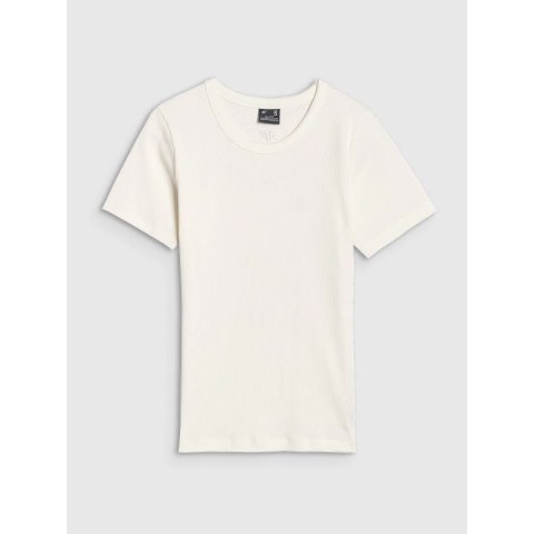 T-shirt slim z prążkowanej dzianiny damski 4F 4FWSS25TTSHF1968-11S 4f