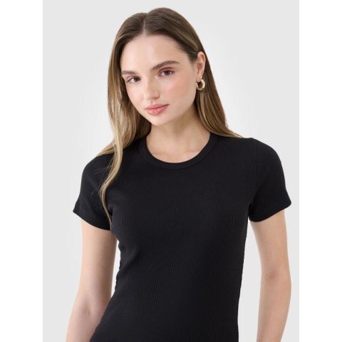 T-shirt slim z prążkowanej dzianiny damski 4F 4FWSS25TTSHF1968-20S 4f