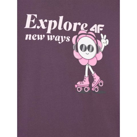 T-shirt dziewczęcy oversize z nadrukiem 4F 4FJRSS25TTSHF2586-50S 4f
