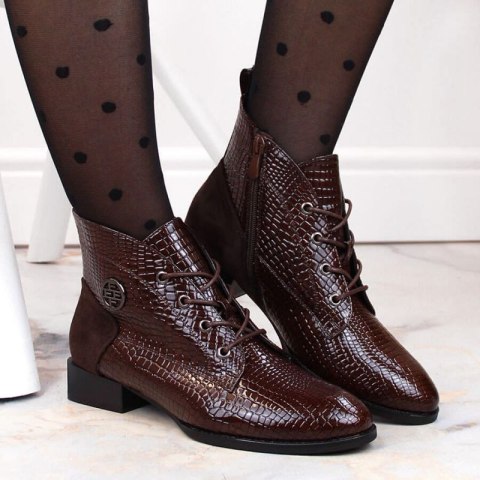 Lakierowane botki kroko ocieplane Filippo W PAW478B brązowe Filippo