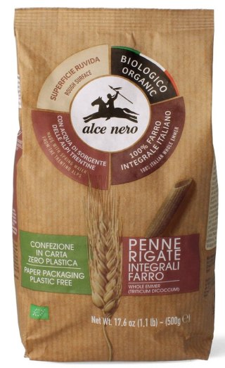 MAKARON (Z PŁASKURKI RAZOWY) PENNE BIO 500 g - ALCE NERO ALCE NERO (włoskie produkty)